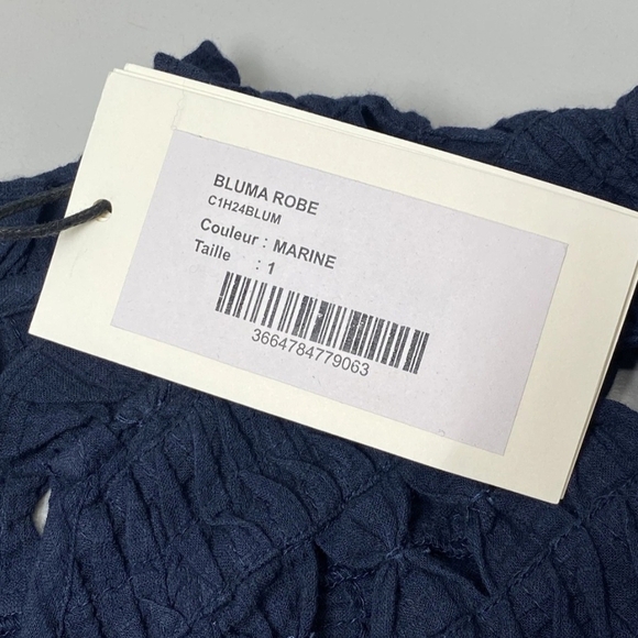 ba&sh Bluma Mini Dress Navy Marine   Flared Cut-Out V-Neck  Size Small (1) NWT - Picture 8 of 16